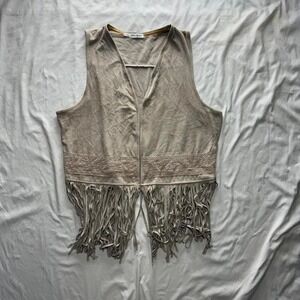 Maurices Tan Faux Suede Fringe Vest Open Front Sz 2 (XL)